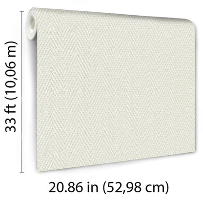 Cream chevron stripe wallpaper roll with subtle texture, 20.86 in wide and 33 ft long.