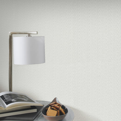 Gray chevron-striped wallpaper pattern with a traditional design.