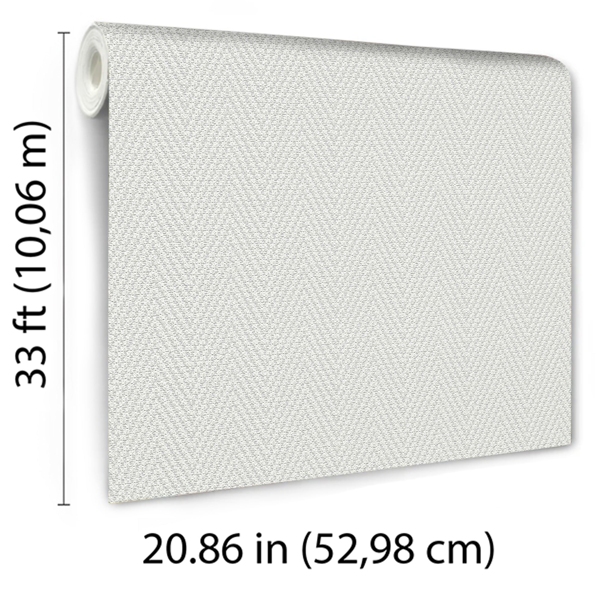 Gray chevron stripe textured vinyl wallpaper roll; 20.86 in wide & 33 ft long.