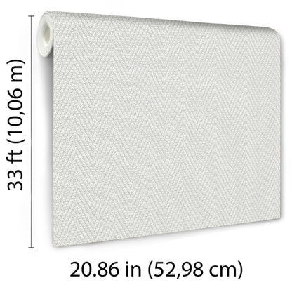 Gray chevron stripe textured vinyl wallpaper roll; 20.86 in wide & 33 ft long.