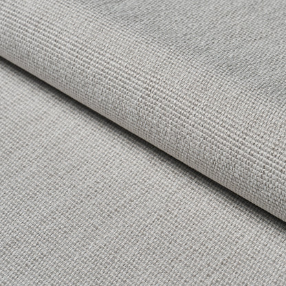 Light gray woven upholstery fabric with a tight, textured weave and folded edge.