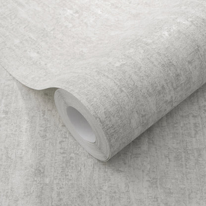 Roll of light gray textured wallpaper with a subtle stone pattern.