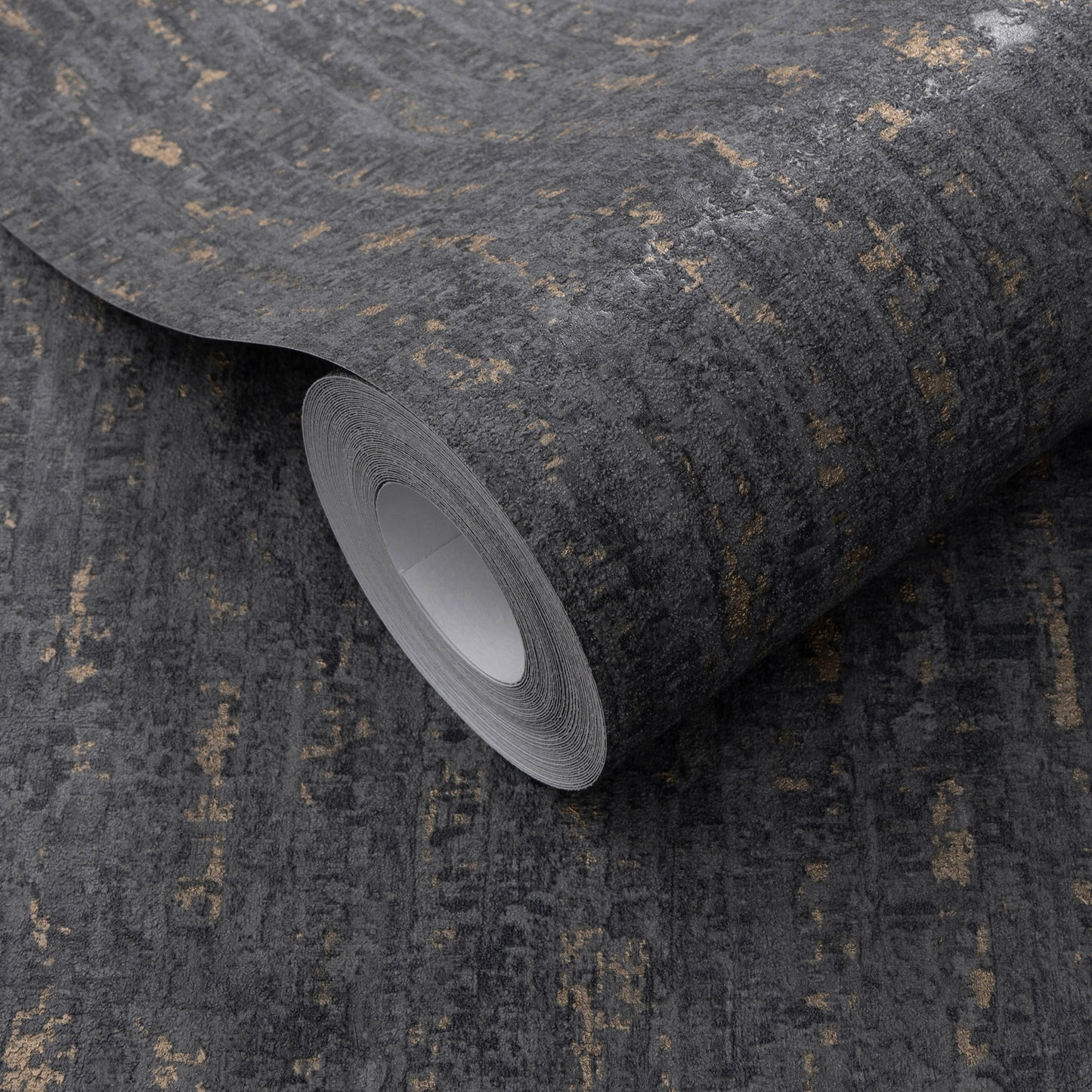Rolled black wallpaper with artisan texture and traditional pattern; wall decor.