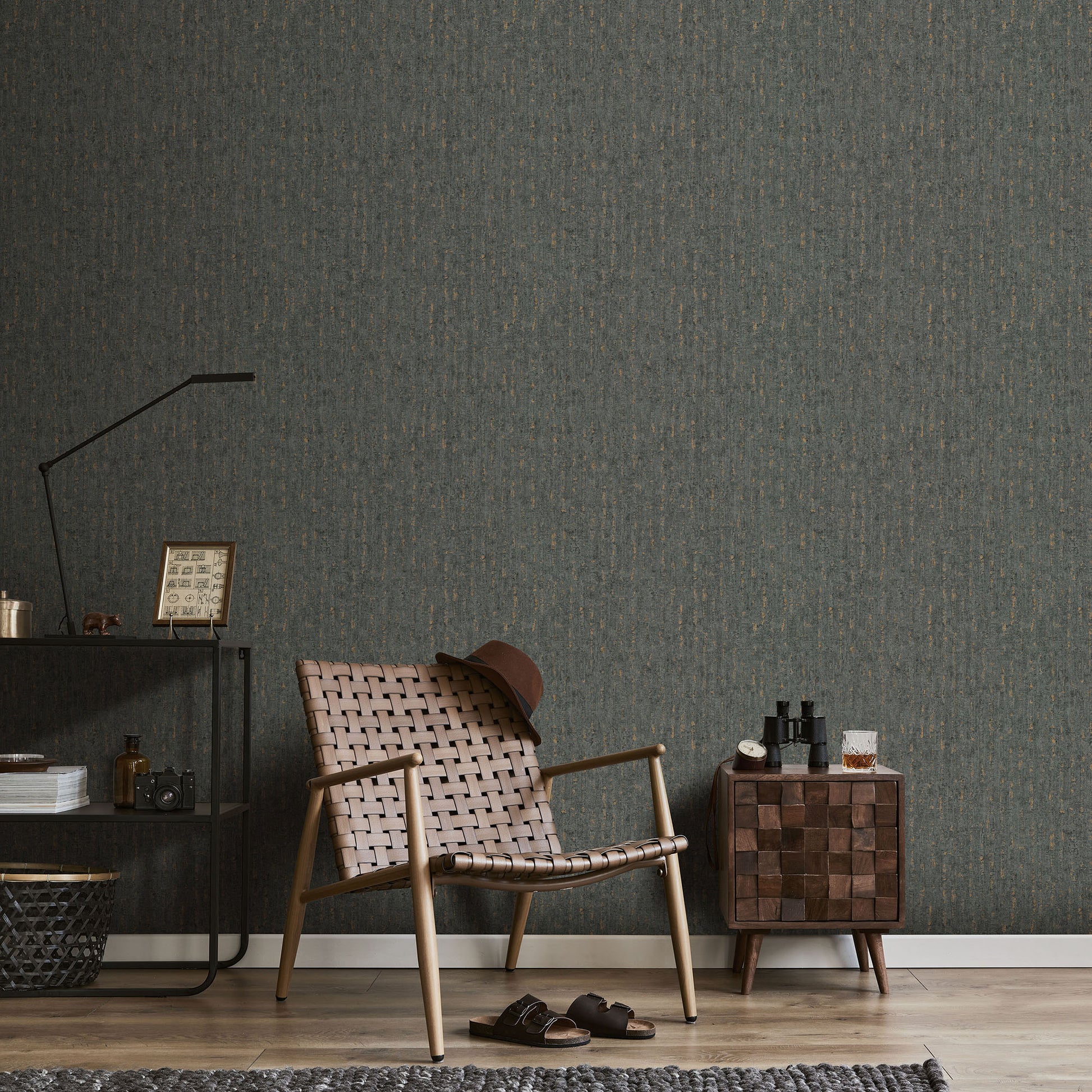 Traditional black Artisan Texture wallpaper pattern with a dark textured surface.