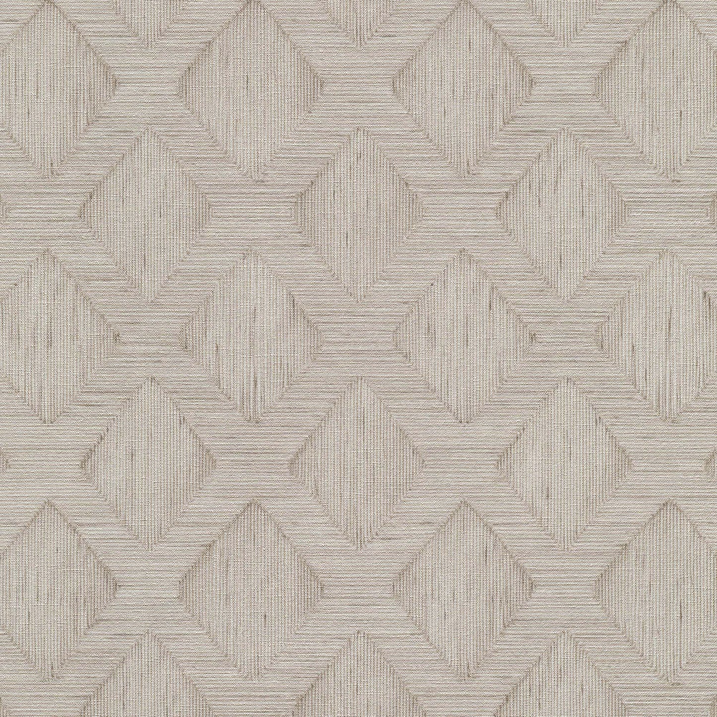 Beige textured wallpaper with interlocking geometric diamonds and chevrons; subtle linear shading.