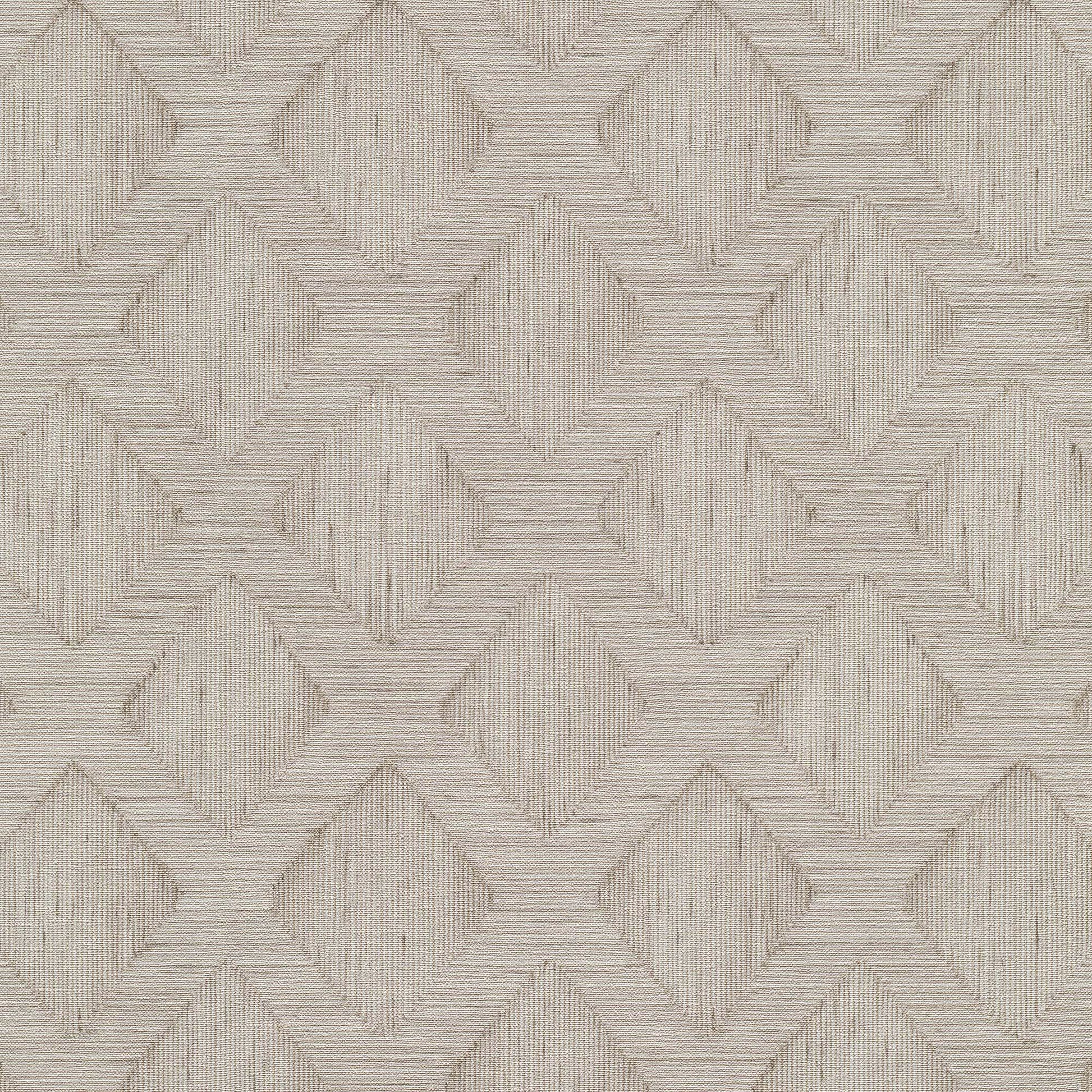 Beige textured wallpaper with interlocking geometric diamonds and chevrons; subtle linear shading.