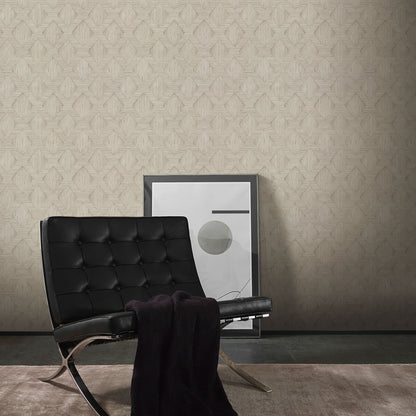 Beige wallpaper with a subtle modern geometric pattern.