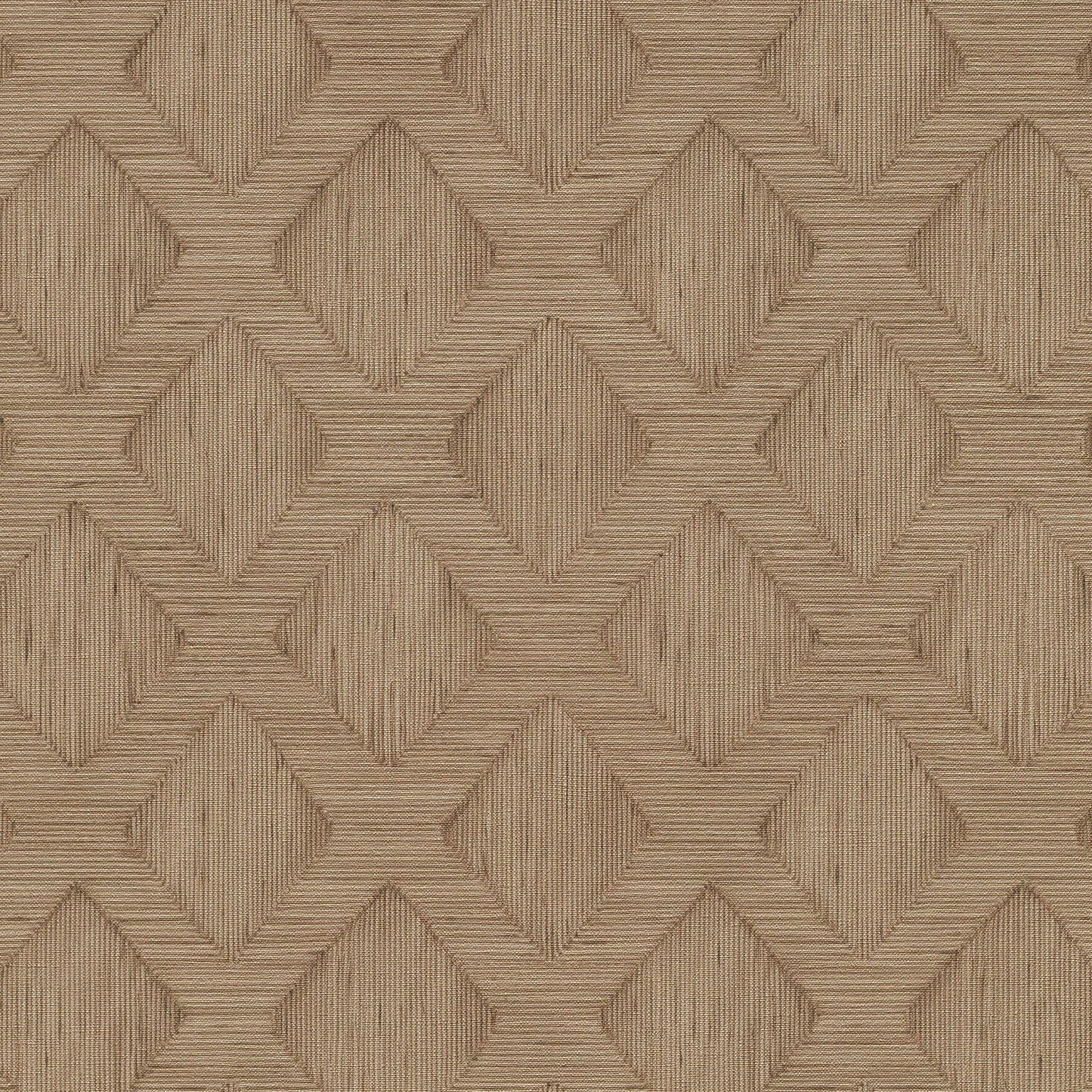 Beige-brown wallpaper featuring an interlocking star/diamond geometric pattern with fine linear texture.