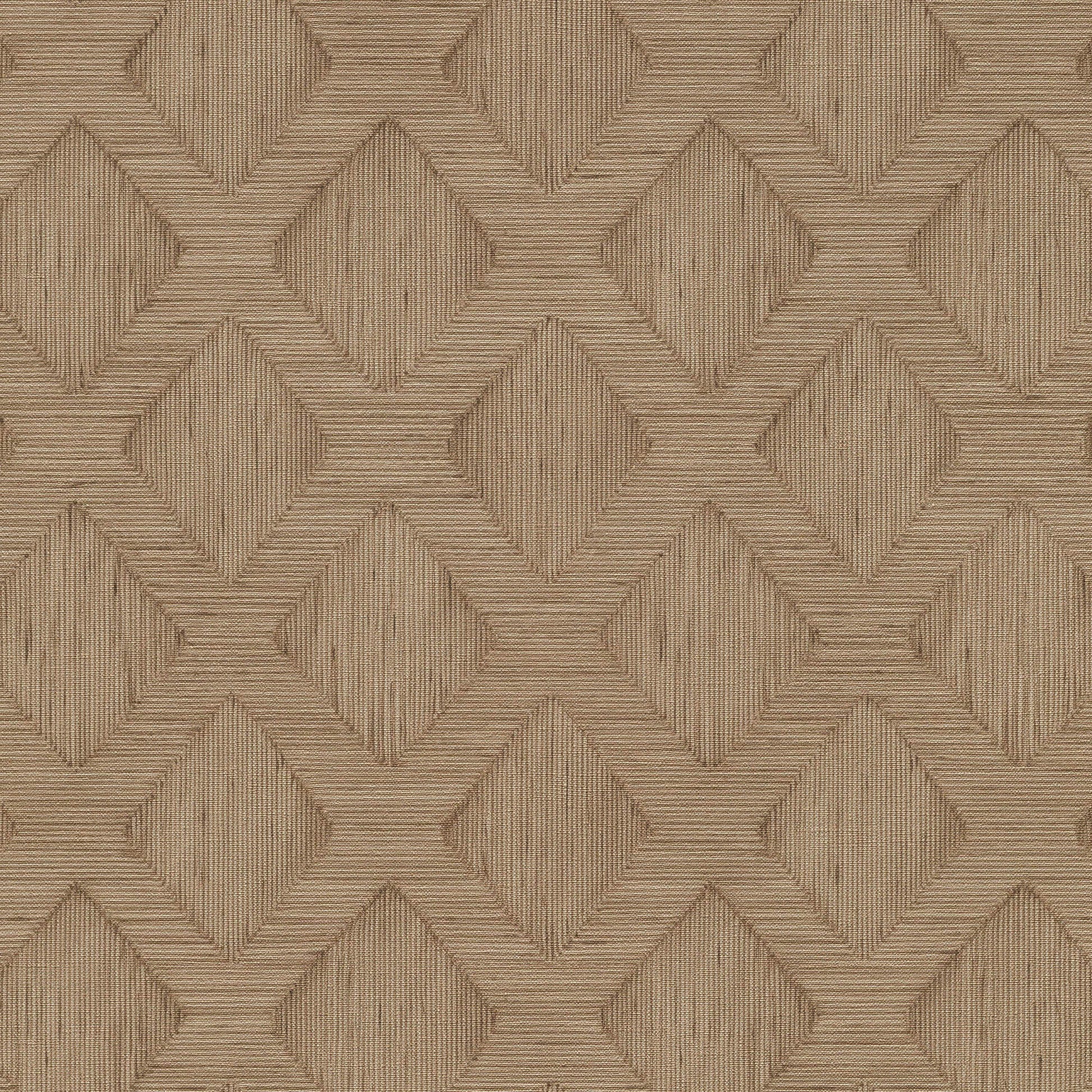 Beige-brown wallpaper featuring an interlocking star/diamond geometric pattern with fine linear texture.