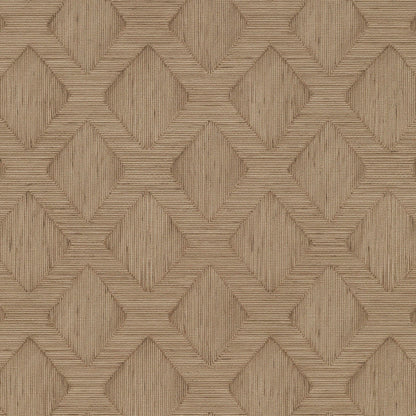 Beige-brown wallpaper featuring an interlocking star/diamond geometric pattern with fine linear texture.