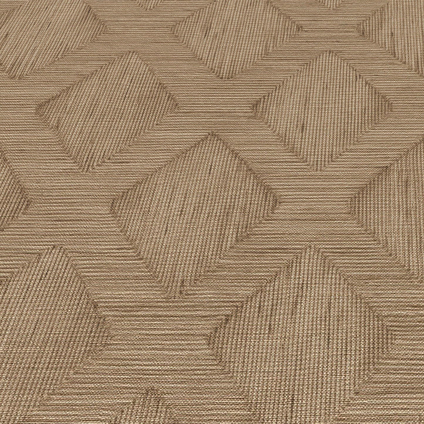 Brown geometric wallpaper with overlapping diamond shapes and subtle striped texture.