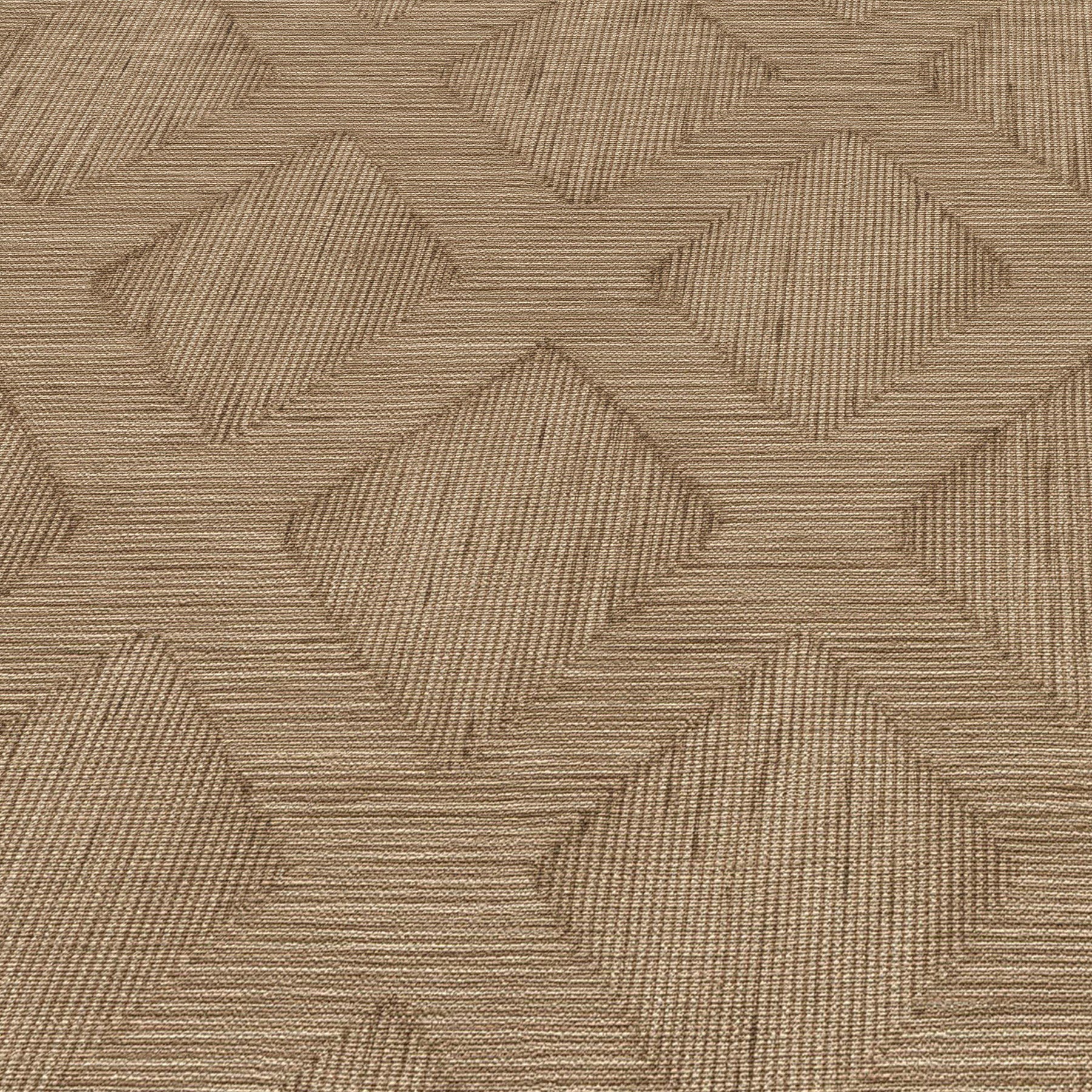 Brown geometric wallpaper with overlapping diamond shapes and subtle striped texture.