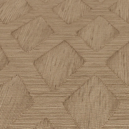 Brown geometric wallpaper with overlapping diamond shapes and subtle striped texture.