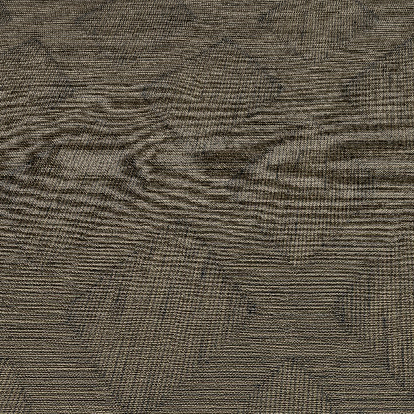 Textured brown-grey geometric carpet tile with interlocking diamond pattern and loop pile.