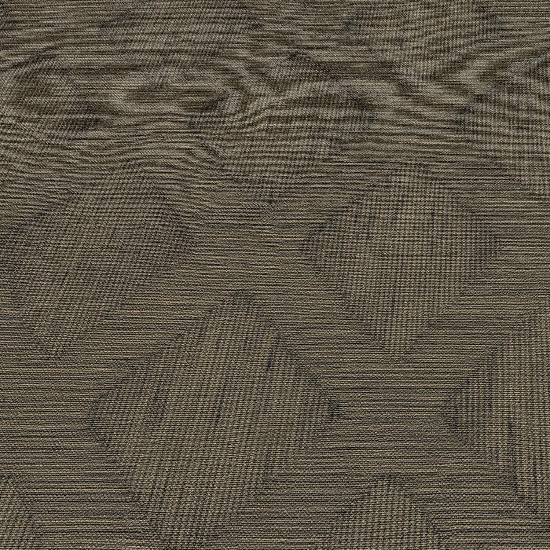 Textured brown-grey geometric carpet tile with interlocking diamond pattern and loop pile.