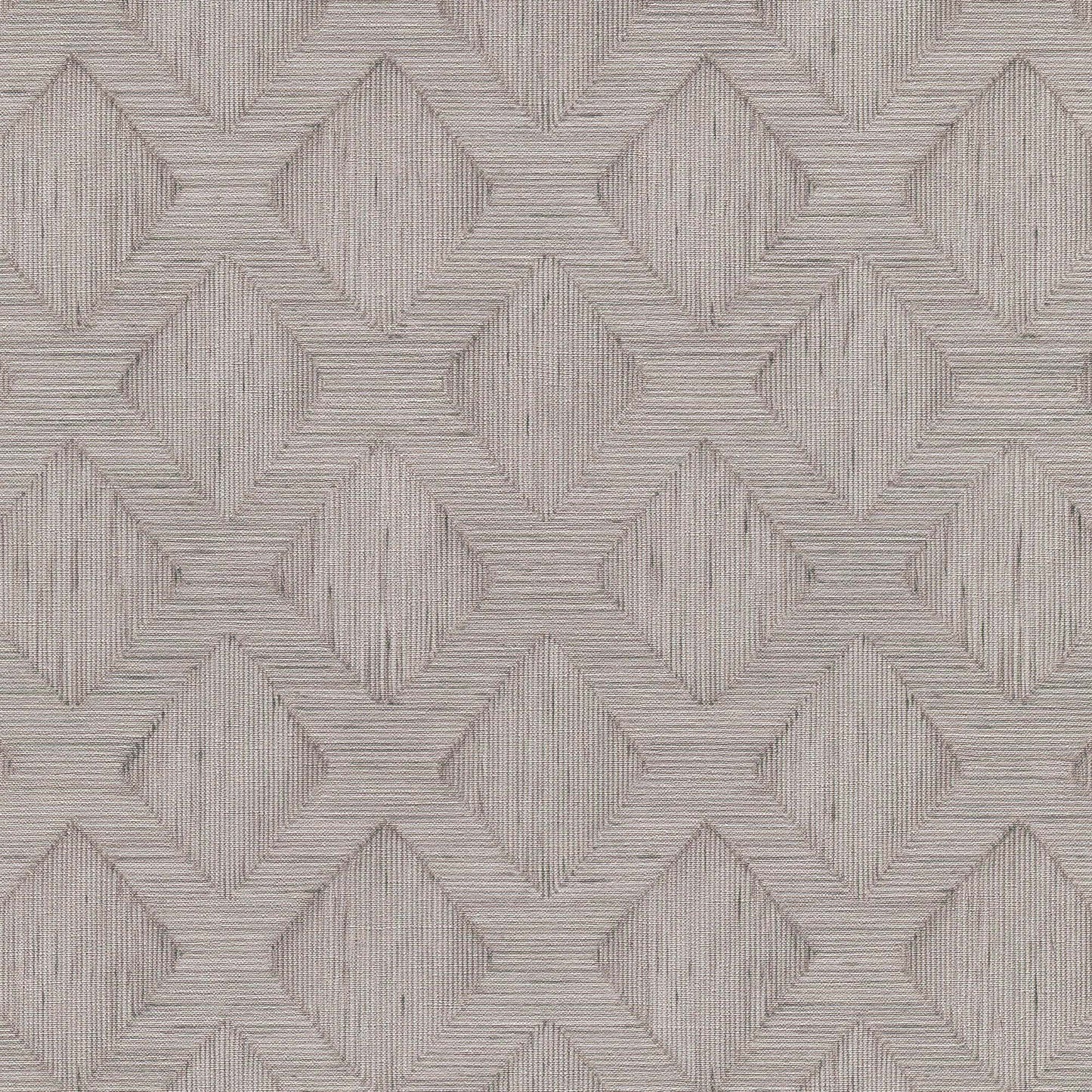 Taupe wallpaper with a repeating diamond/star geometric pattern and subtle ribbed texture.