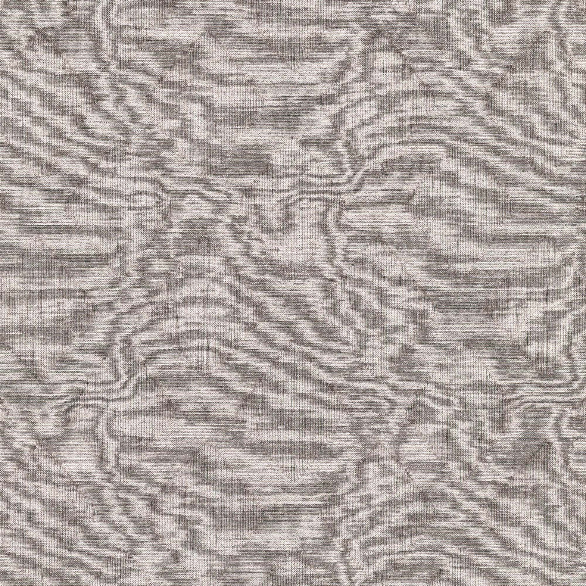 Taupe wallpaper with a repeating diamond/star geometric pattern and subtle ribbed texture.