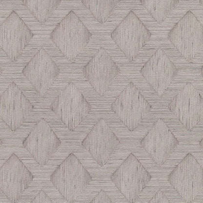 Taupe wallpaper with a repeating diamond/star geometric pattern and subtle ribbed texture.