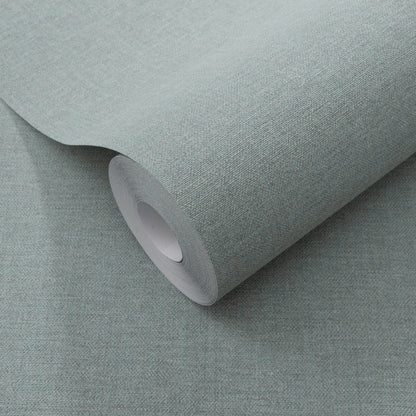 Roll of teal wallpaper with a subtle linen-like texture.