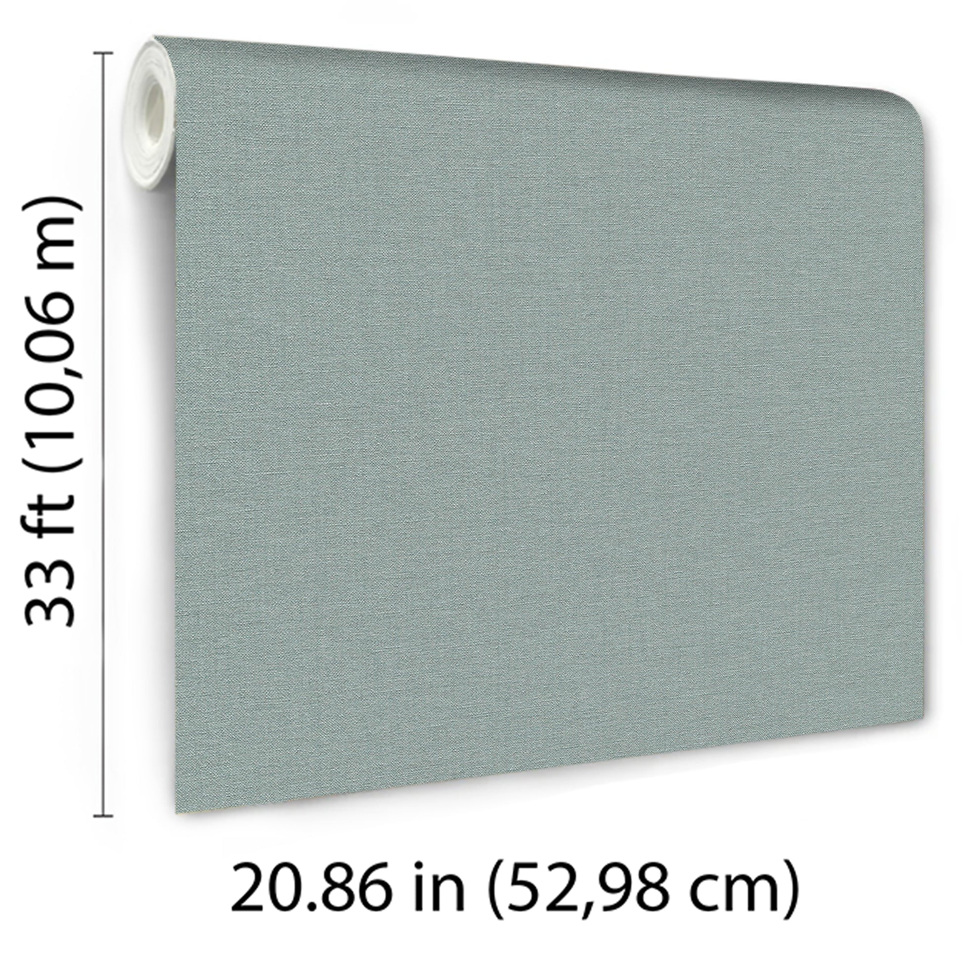 Teal textured wallpaper roll with a linen-like weave; long wall-covering sheet.