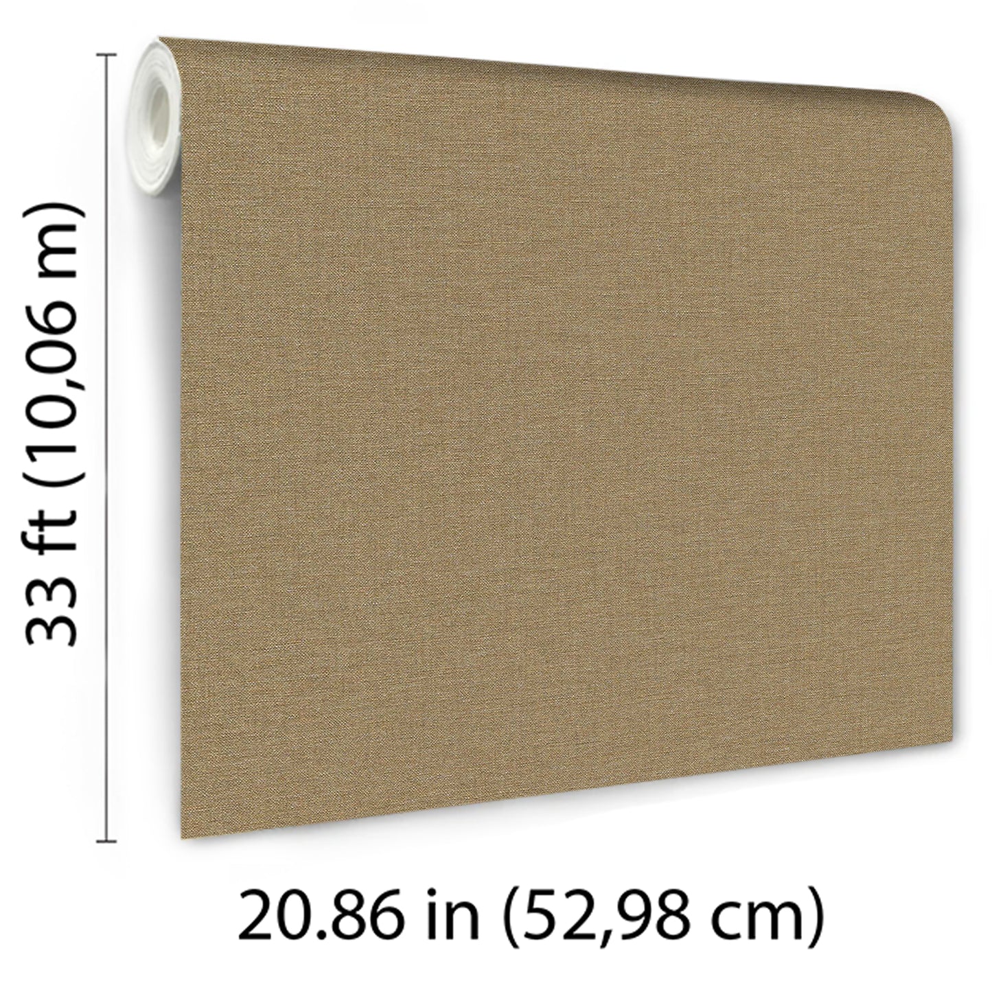 Yellow linen-textured wallpaper, rolled edge at top-left, 3 ft tall by 20.86 in wide.