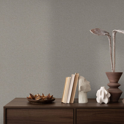 Dark gray wallpaper with a subtle linen texture and traditional pattern.