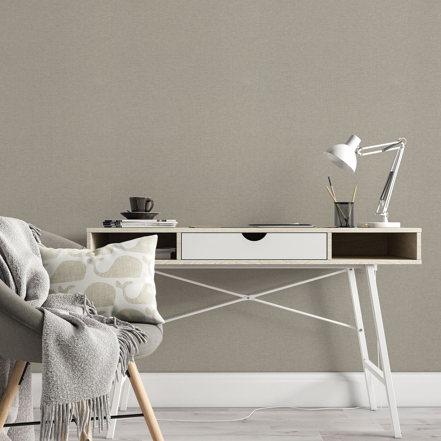 Taupe linen-textured wallpaper pattern, traditional taupe design, SKU 8415-VRSG-AE15.