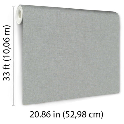 Blue linen-textured wallpaper roll, 33 ft long x 20.86 in wide.