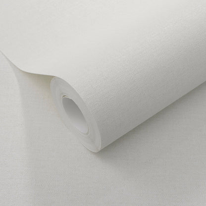 White wallpaper roll with visible texture, rolled around a hollow core.