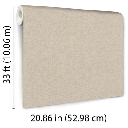 Pink linen-textured wallpaper swatch with a left-edge roll; rectangular wallpaper sample.