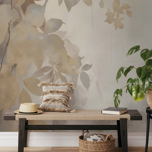 VEER DECOR Afterglow Leaves Silver Wall Mural Leaves Transitional silver  Wallpaper - 8416-VRZM-AF-1