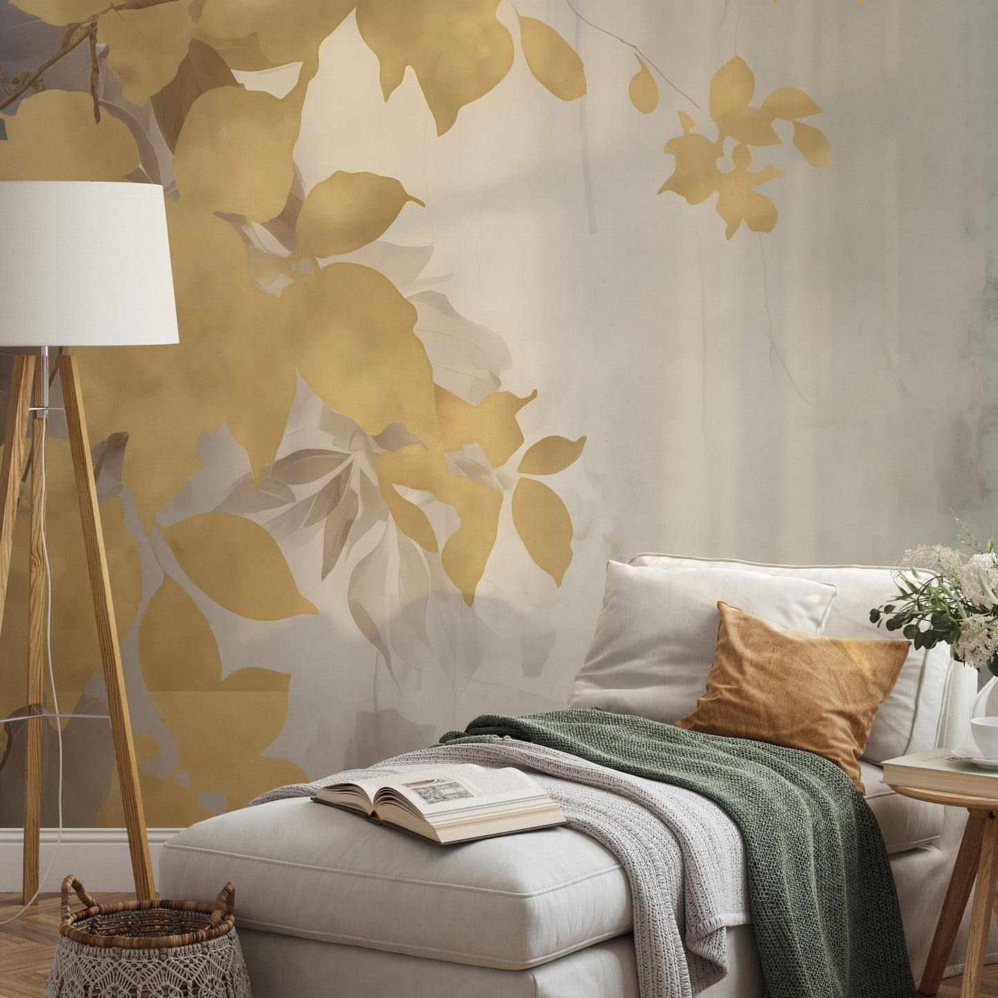 VEER DECOR Afterglow Leaves Gold Wall Mural Leaves Transitional gold  Wallpaper - 8416-VRZM-AF-2