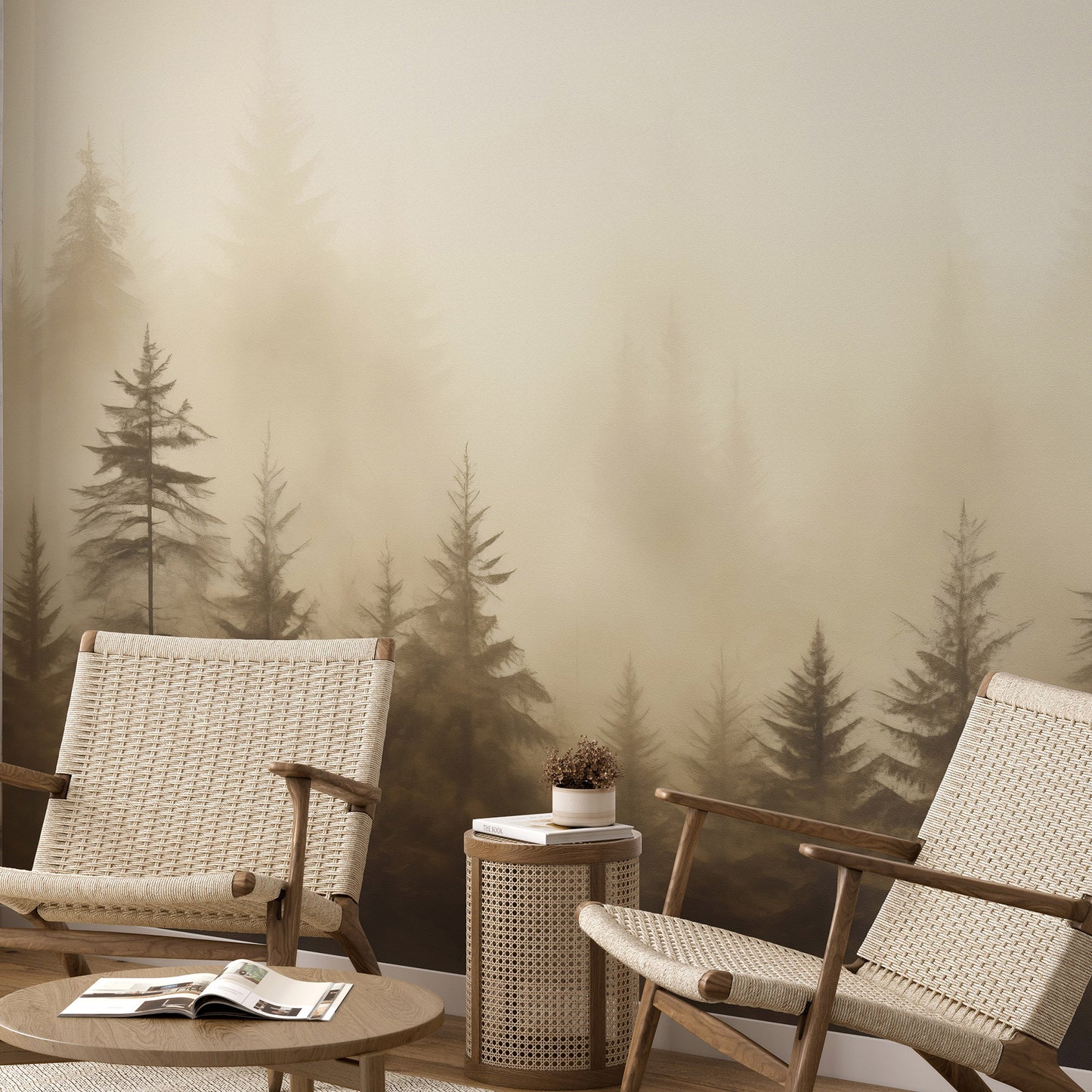 VEER DECOR Silent Woods Beige Wall Mural Landscape Transitional beige  Wallpaper - 8416-VRZM-AH-1