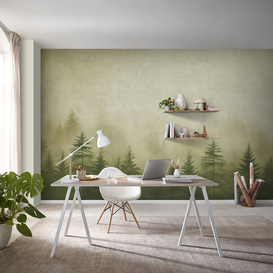 VEER DECOR Silent Woods Green Wall Mural Landscape Transitional green  Wallpaper - 8416-VRZM-AH-2