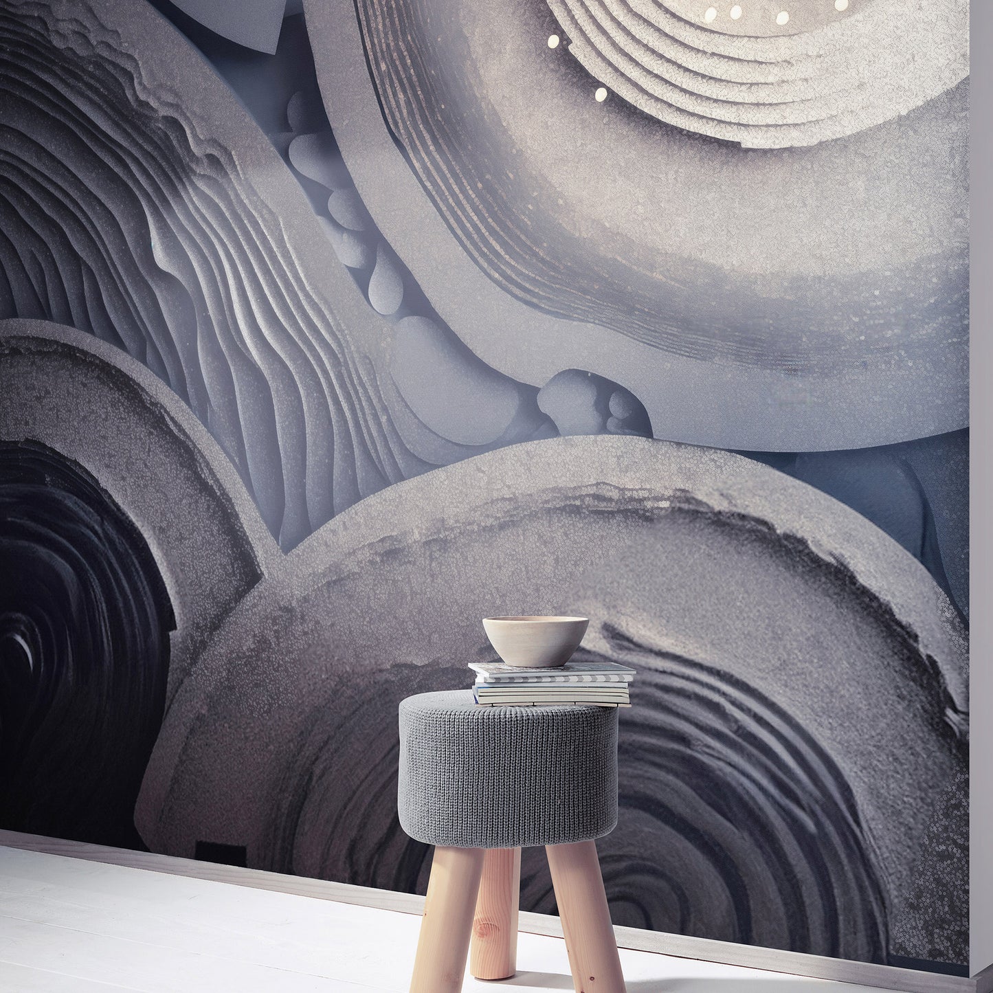 VEER DECOR Wheels of Time Silver Wall Mural Abstract Transitional silver  Wallpaper - 8416-VRZM-AJ