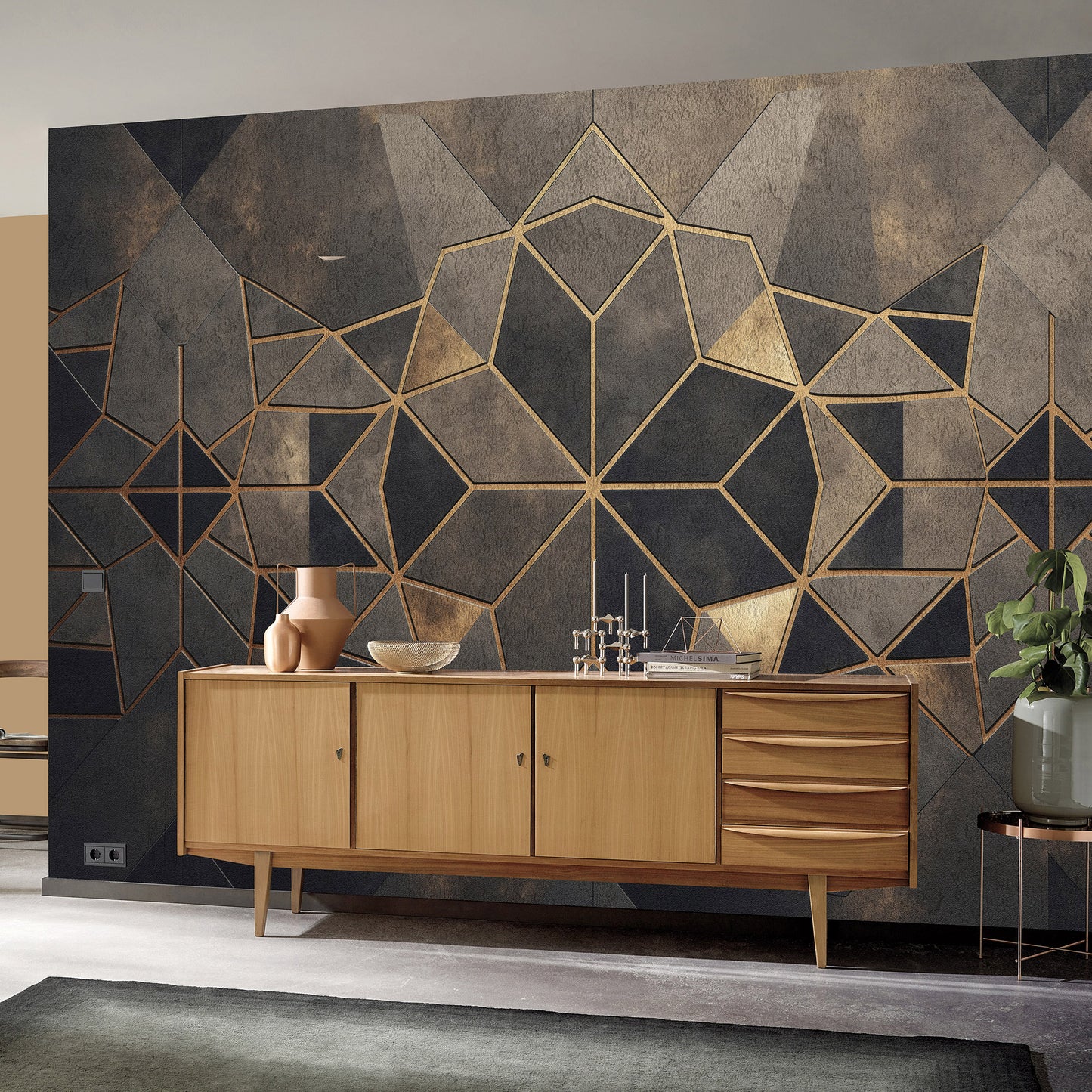 VEER DECOR Gilded Star Gold Wall Mural Geometric Modern gold  Wallpaper - 8416-VRZM-AR