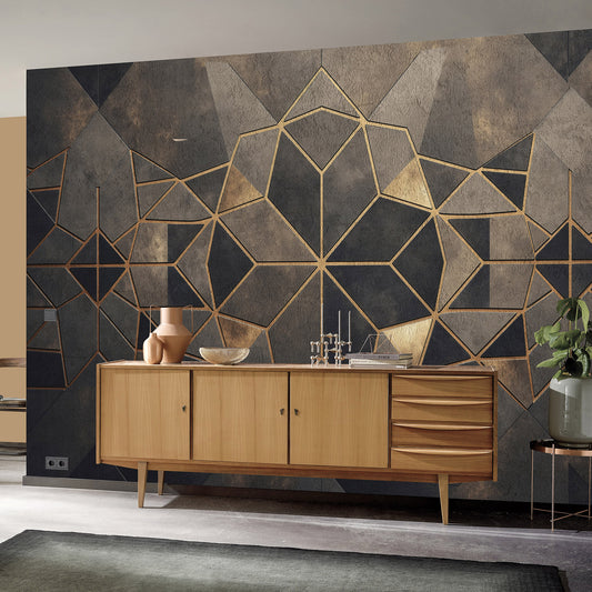 VEER DECOR Gilded Star Gold Wall Mural Geometric Modern gold  Wallpaper - 8416-VRZM-AR
