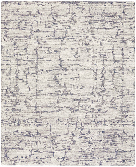 Cream & blue-gray abstract crackle area rug; soft, textured rectangular modern rug for living room or bedroom.