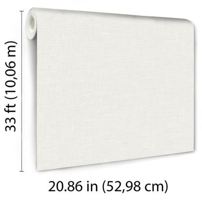 White linen-textured wallpaper panel with rolled edge on the left, fabric-look; 33 ft long by 20.86 in wide.
