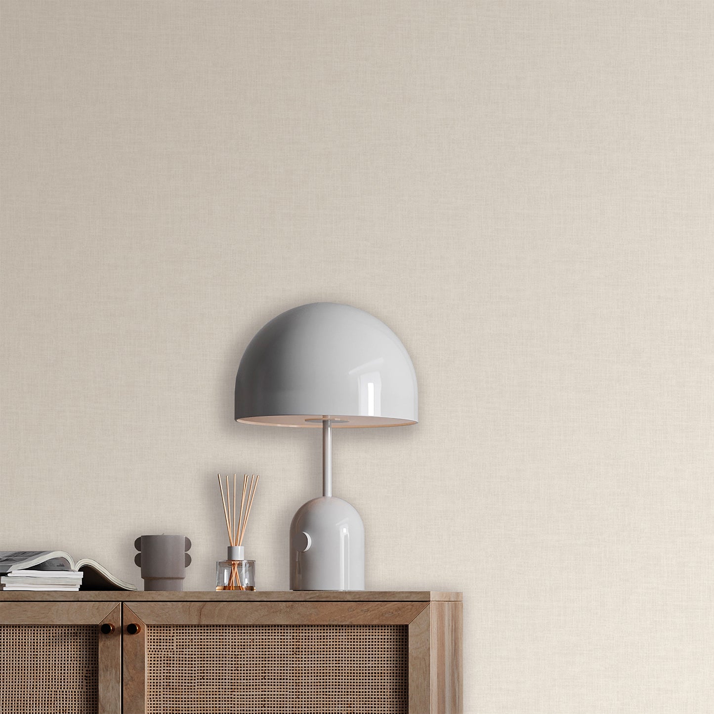 Cream linen-weave texture wallpaper pattern.