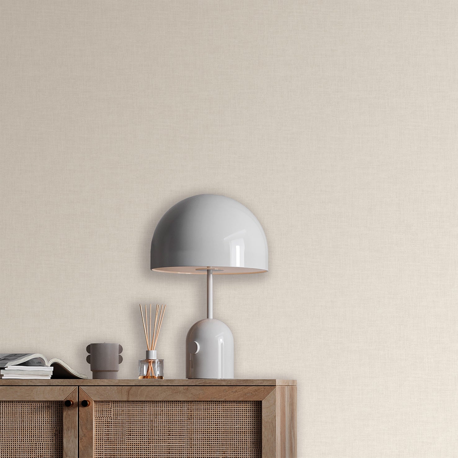 Cream linen-weave texture wallpaper pattern.