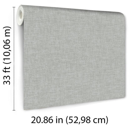 Blue linen-weave wallpaper roll with rolled end; length 33 ft and width 20.86 in.