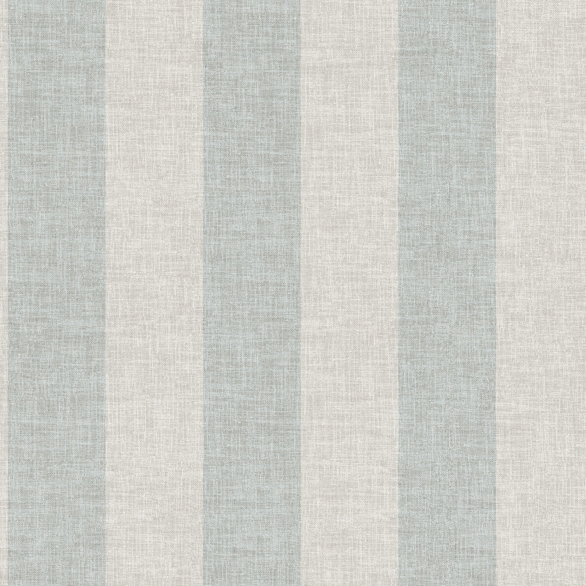 Linen-look striped wallpaper with vertical pale teal and ivory stripes.