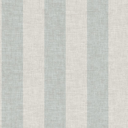 Linen-look striped wallpaper with vertical pale teal and ivory stripes.