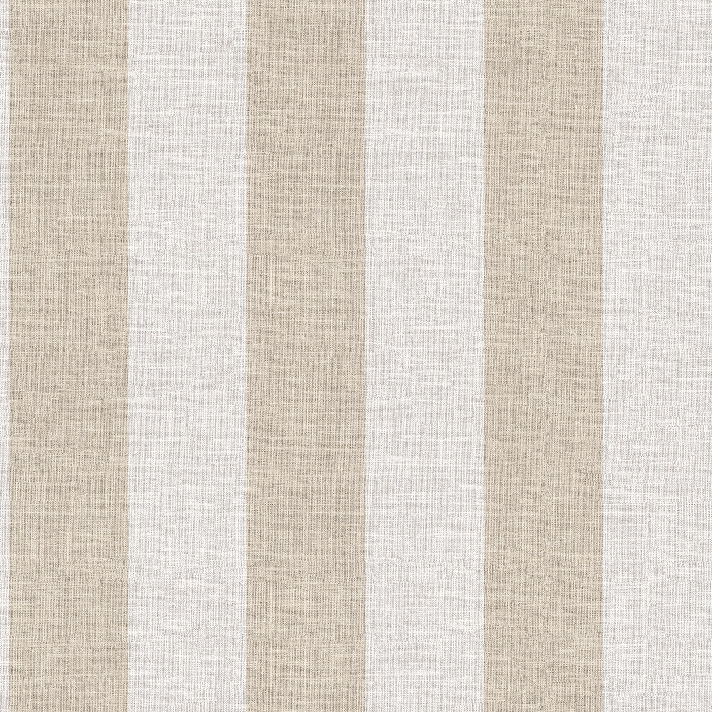 Taupe wallpaper with vertical linen-stripe pattern; beige and ivory tones.
