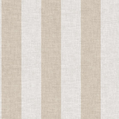Taupe wallpaper with vertical linen-stripe pattern; beige and ivory tones.