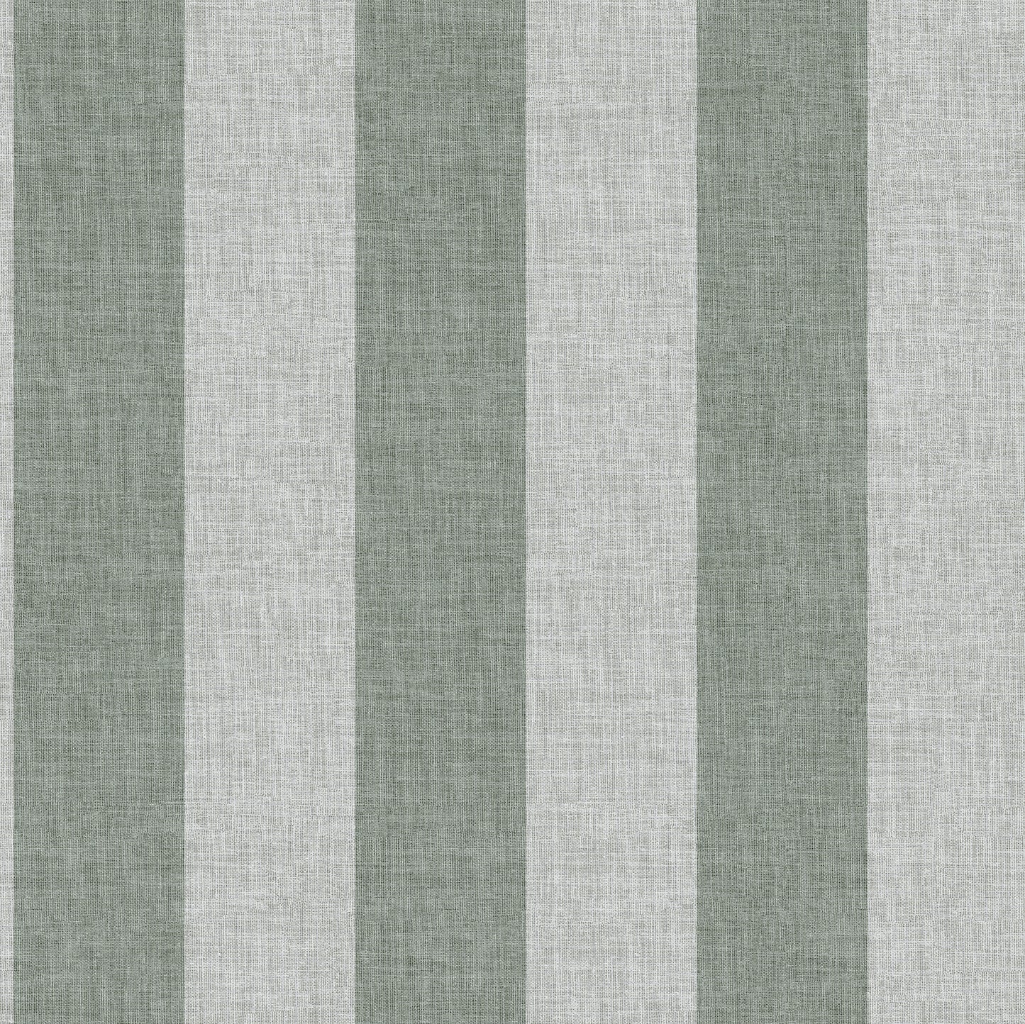 Sage green and ivory striped wallpaper pattern with a linen-like textured finish.
