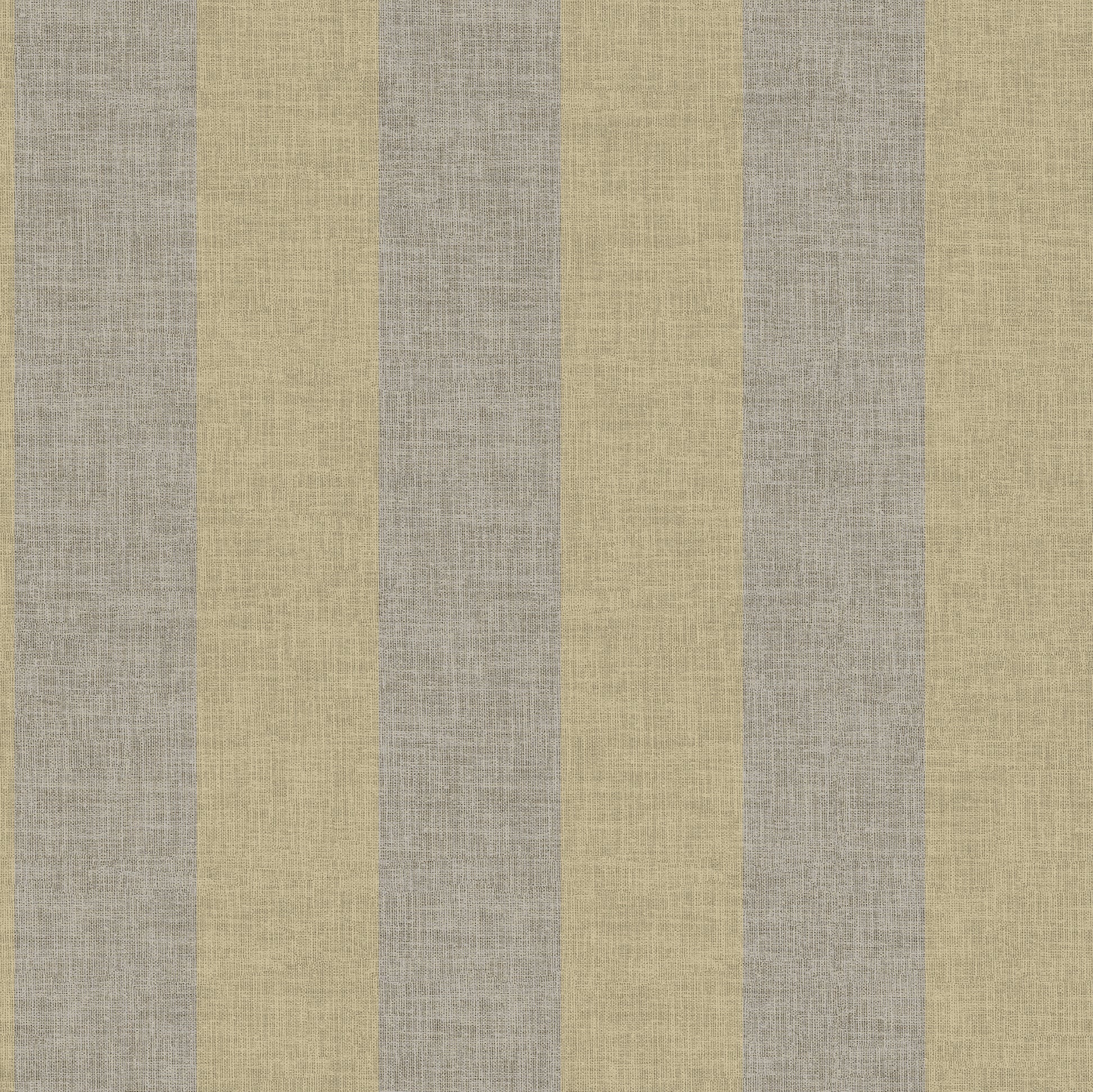 Wallpaper sample in Sage with vertical linen-stripe pattern; beige, taupe & gray with a linen-like texture.