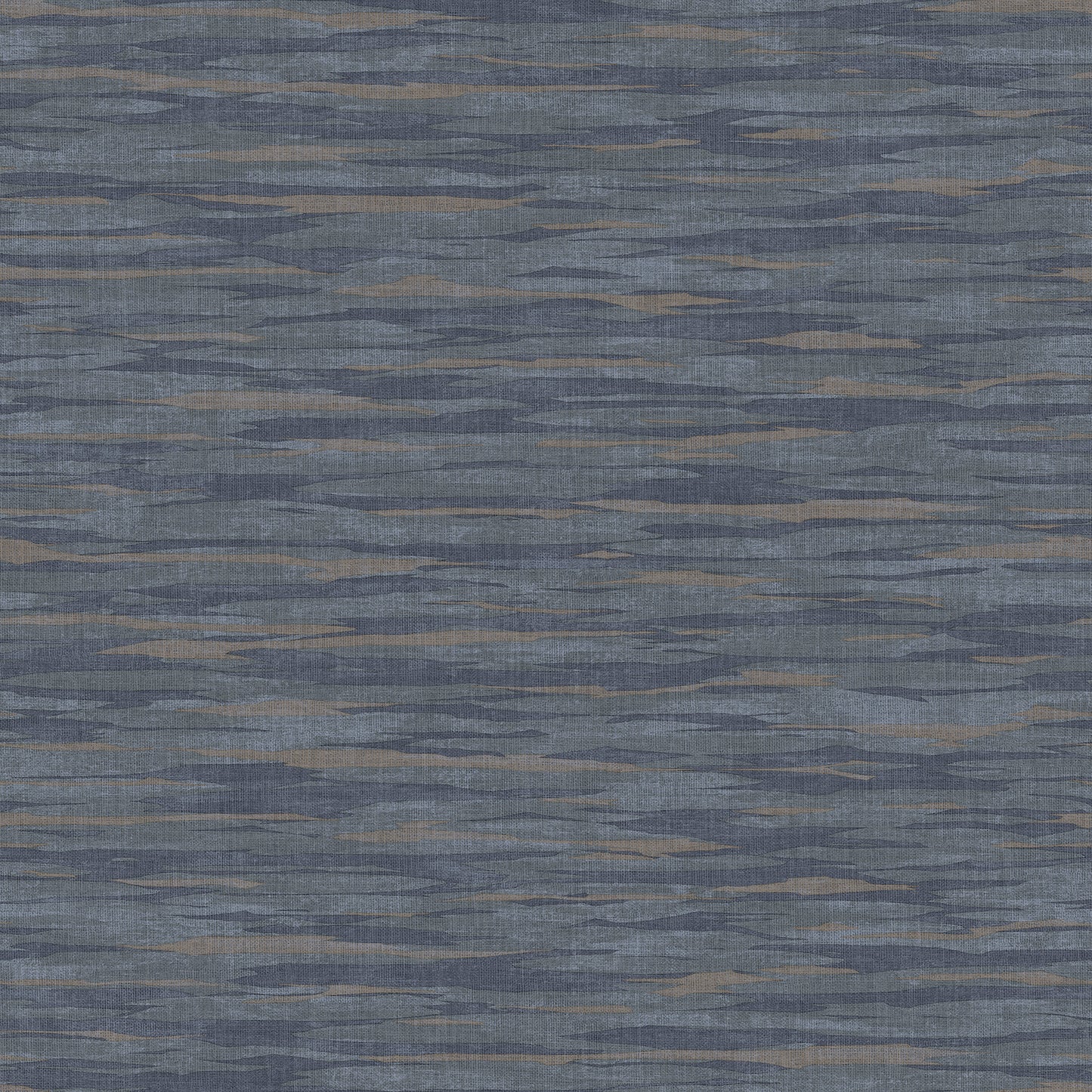 Blue-gray woven fabric with subtle tan, wavy horizontal stripes; soft textured textile.