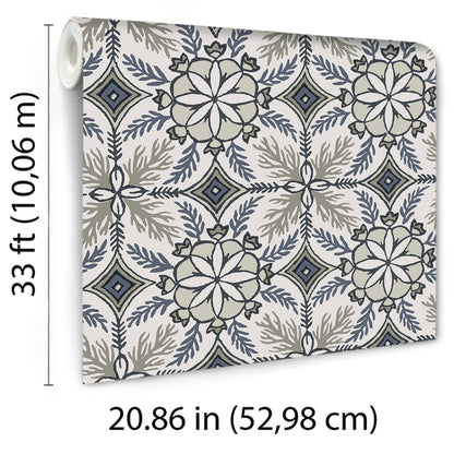 VEER DECOR Morocco Blue Wallpaper Medallion Traditional, Mediterranean Blue  Wallpaper - 8421-ANT-AE3